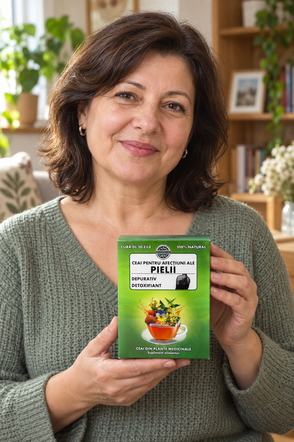 Femeie tinand Ceai pentru afectiuni ale pielii 250 gr