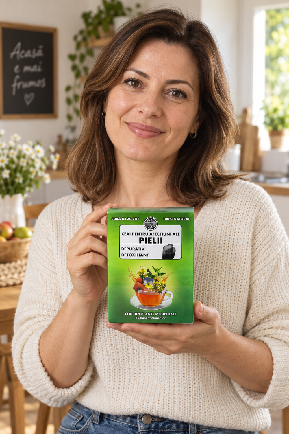 Femeie tinand Ceai pentru afectiuni ale pielii 250 gr