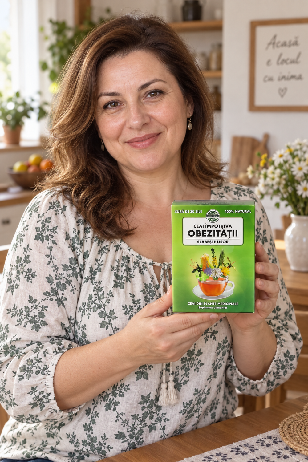 Femeie tinand Ceai impotriva obezitatii 250 gr