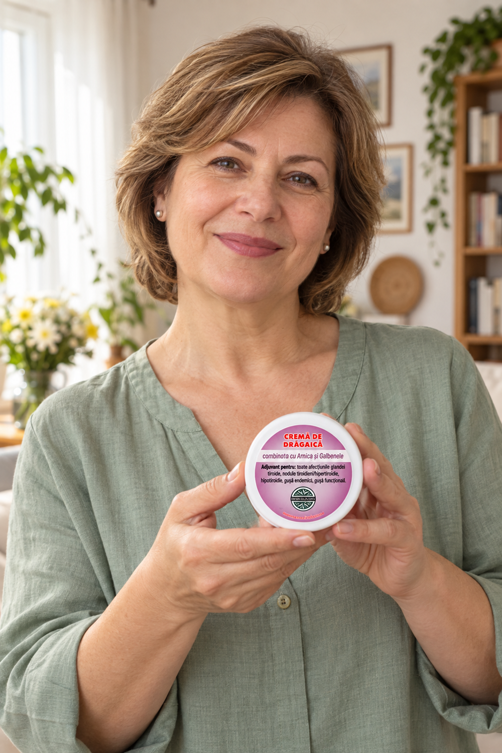Femeie tinand Crema de dragaica combinata cu arnica si galbenele 100 gr