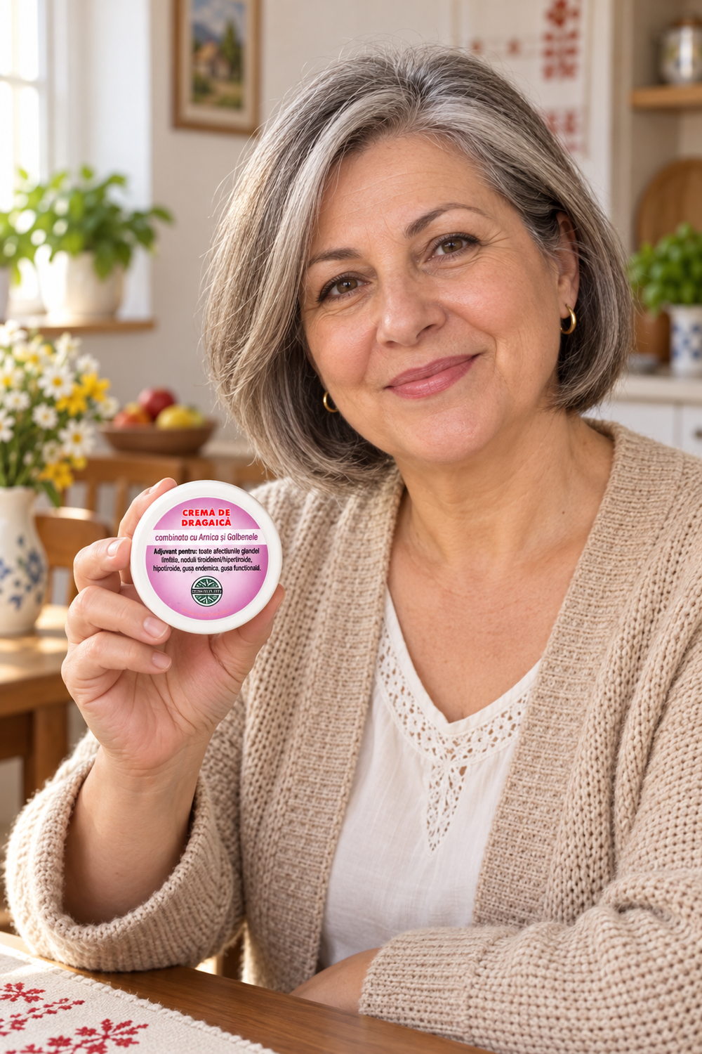 Femeie tinand Crema de dragaica combinata cu arnica si galbenele 100 gr