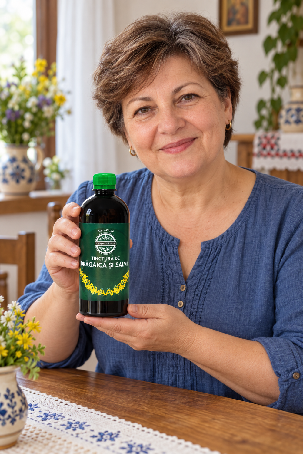 Femeie tinand Tinctura de dragaica si salvie 500 ml