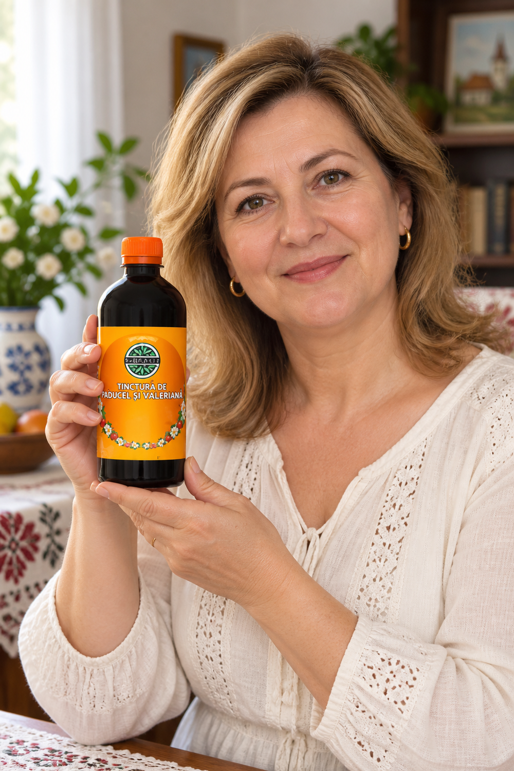 Femeie tinand Tinctura de paducel si valeriana 500 ml